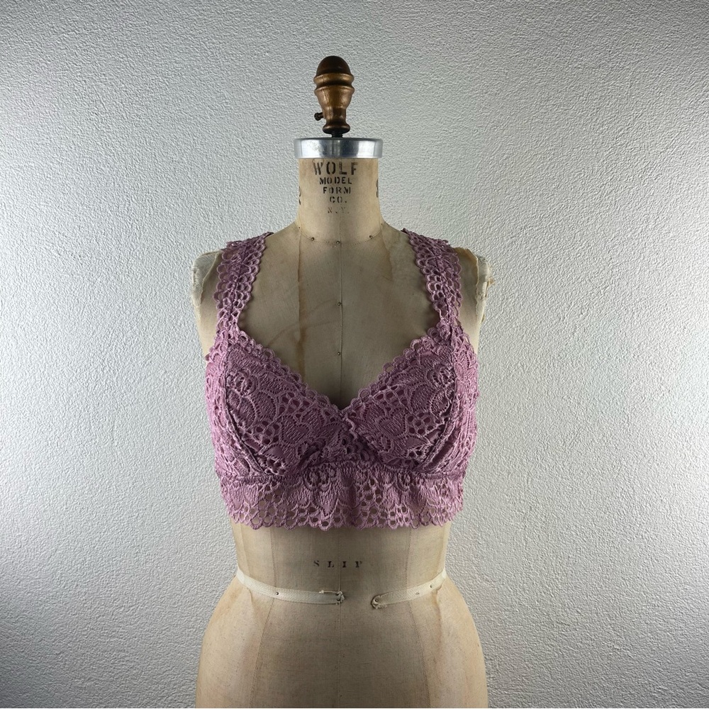 Aerie l XL Pink Floral Stretch Lace Sweetheart Racerback Soft Cup Sleep Bralette
